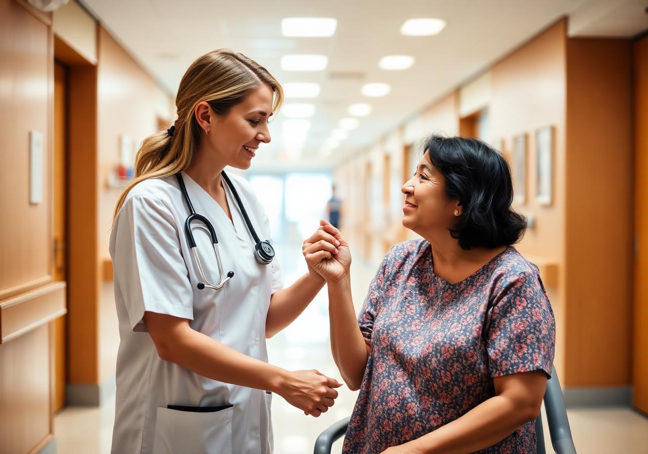 Oncology nurse comforting a cancer patient