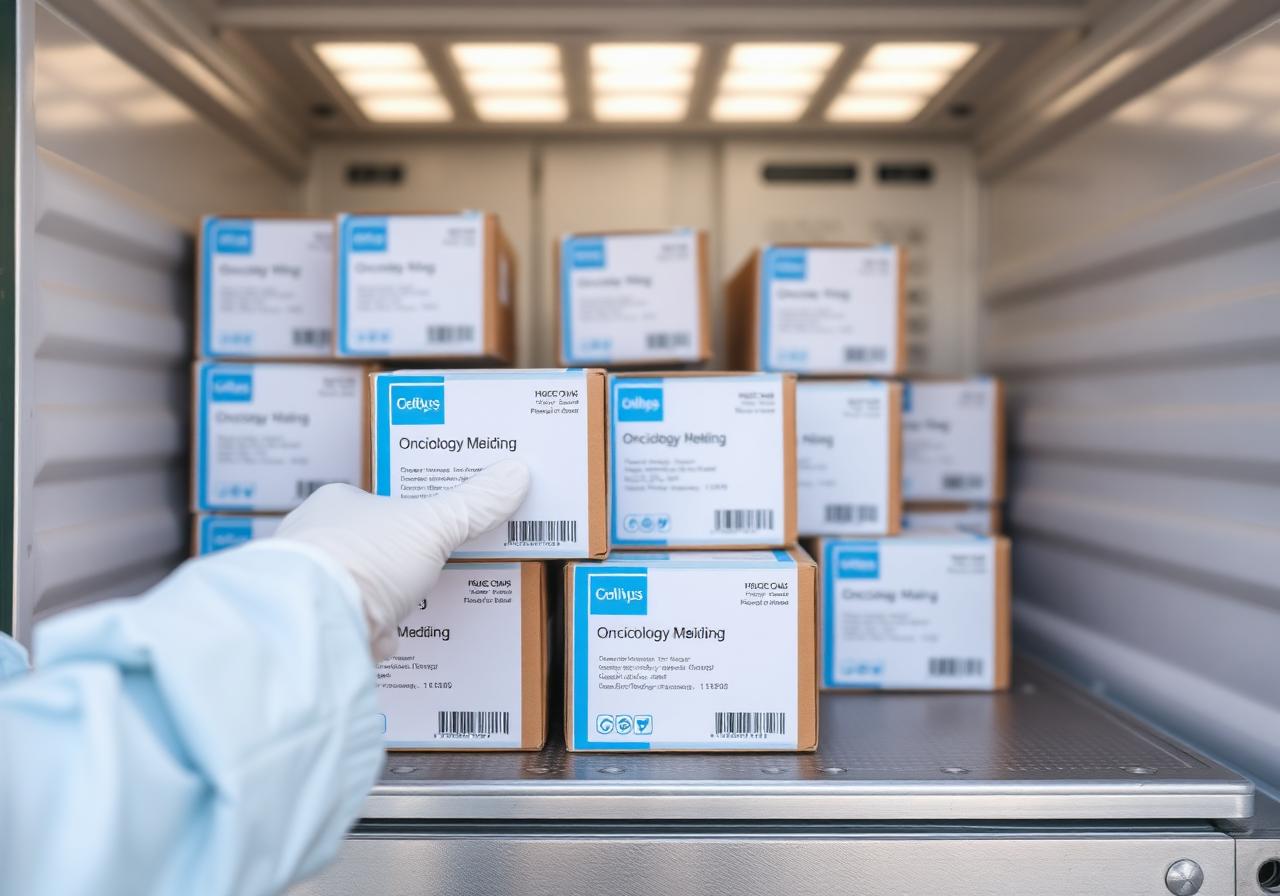 Oncology medicines being packed for distribution